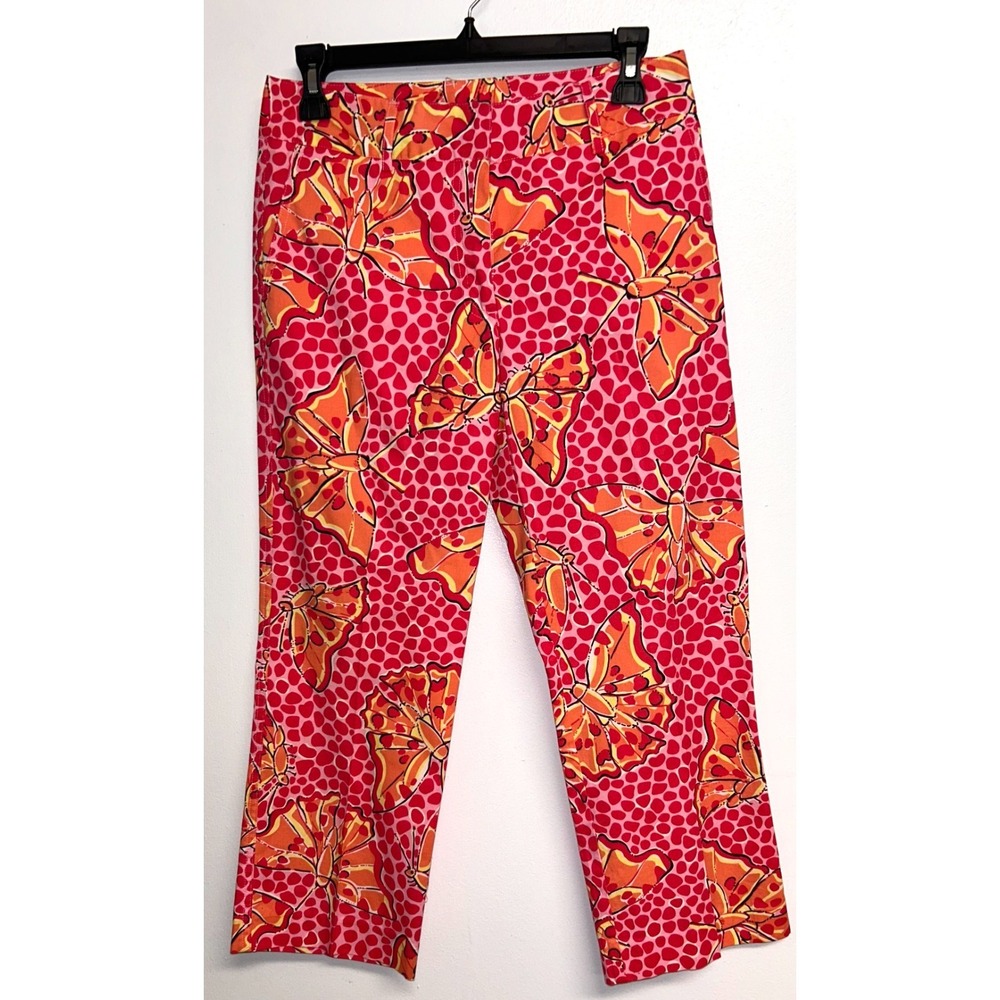 Lilly Pulitzer Women's Butterfly Capri Pants Pink Orange Stretch Size 2